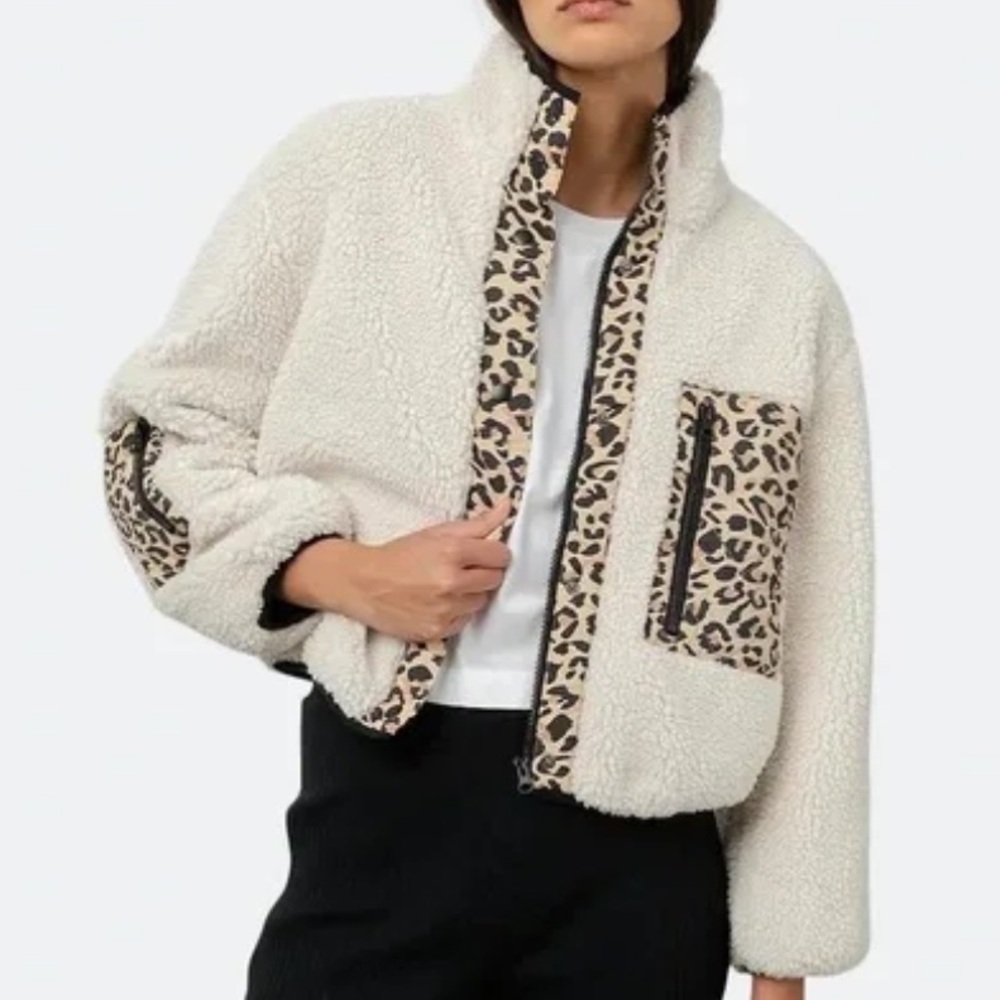 Rails Dean Fuzzy Leopard Print Trim Jacket - Cream animal print